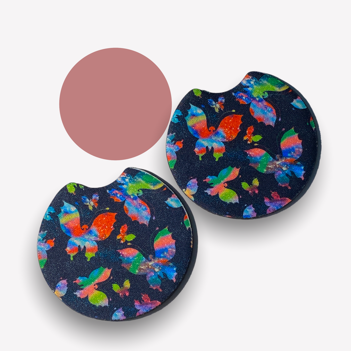 Neon Butterflies Car Coasters - Pack of 2