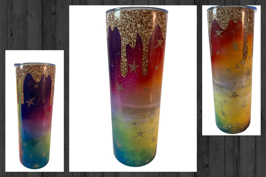 Rainbow with Gold Glitter Drips