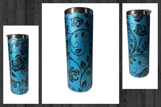 Blue Glitter with Black Roses