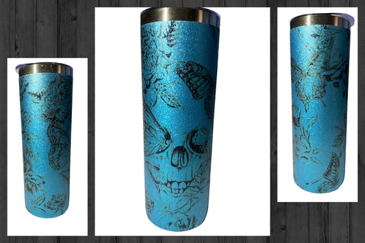 Blue Glitter with Butterfly Skulls