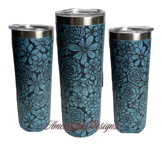 Blue Glitter with Flowers